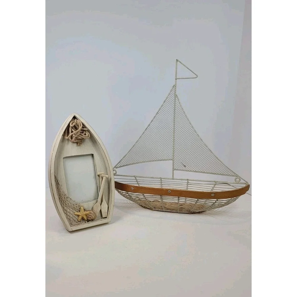 Home Decor Nautical Beach wire Ship Metal Wire basket Lot And Boat Picture Frame